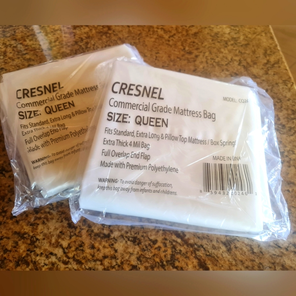 Cresnel Commercial Grade Queen Mattress Bag Protecter Storage Set/2 New